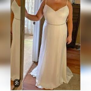 Blue by Enzoani Beaded Satin Plunge Back Wedding Gown, 12,  Style#INEZ-B, NWT